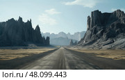 barren mountains road ai generated. Стоковое AI-изображение, AI-художник Vectorwin / Фотобанк Лори