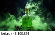 bottle green smoke background ai generated. Стоковое AI-изображение, AI-художник Vectorwin / Фотобанк Лори