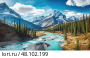 turquoise mountains and water ai generated. Стоковое AI-изображение, AI-художник Vectorwin / Фотобанк Лори