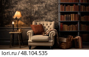 bookshelves wall in a house ai generated. Стоковое AI-изображение, AI-художник Vectorwin / Фотобанк Лори