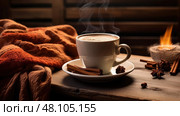 inviting coffee mug on table ai generated. Стоковое AI-изображение, AI-художник Vectorwin / Фотобанк Лори