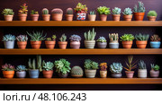 indoor shelf plants ai generated. Стоковое AI-изображение, AI-художник Vectorwin / Фотобанк Лори
