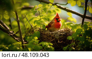 tree cardinal spring ai generated. Стоковое AI-изображение, AI-художник Vectorwin / Фотобанк Лори