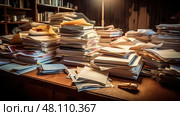 scttered files on a desk ai generated. Стоковое AI-изображение, AI-художник Vectorwin / Фотобанк Лори