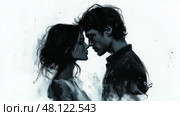 Passionate embrace between two figures in a monochromatic art piece. Страстное объятие двух фигур в монохроматической картине. Стоковое AI-изображение, AI-художник Katsiaryna Repich / Фотобанк Лори