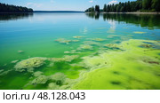 lake blue green algae ai generated. Стоковое AI-изображение, AI-художник Vectorwin / Фотобанк Лори
