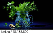 dill fresh herbs on dark blue ai generated. Стоковое AI-изображение, AI-художник Vectorwin / Фотобанк Лори