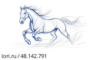 A horse is running in the air with its mane blowing in the wind. Стоковое AI-изображение, AI-художник Ярославский Максим / Фотобанк Лори