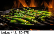 saut???©ed cooking asparagus green ai generated. Стоковое AI-изображение, AI-художник Vectorwin / Фотобанк Лори