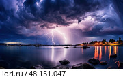 bolts light in the clouds ai generated. Стоковое AI-изображение, AI-художник Vectorwin / Фотобанк Лори