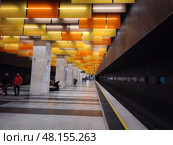 Интерьер станции метро Новаторская в Москве. Платформа. Редакционное фото, фотограф Мария Сергеева / Фотобанк Лори