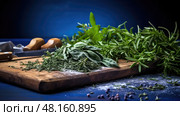 parsley fresh herbs on dark blue ai generated. Стоковое AI-изображение, AI-художник Vectorwin / Фотобанк Лори