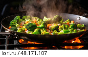 saut???©ed cooking broccoli fresh ai generated. Стоковое AI-изображение, AI-художник Vectorwin / Фотобанк Лори