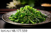 saut???©ed leaf spinach green ai generated. Стоковое AI-изображение, AI-художник Vectorwin / Фотобанк Лори