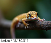 Leopard gecko lizard, macro on nature background. Yellow Gecko. Eublepharis maculariu. Стоковое AI-изображение, AI-художник Евгений Ткачёв / Фотобанк Лори
