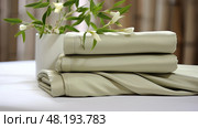 natural bamboo bed sheets ai generated. Стоковое AI-изображение, AI-художник Vectorwin / Фотобанк Лори