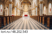 sanctuary catholic church interior ai generated. Стоковое AI-изображение, AI-художник Vectorwin / Фотобанк Лори