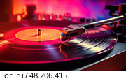 turntable retrowave sun ai generated. Стоковое AI-изображение, AI-художник Vectorwin / Фотобанк Лори