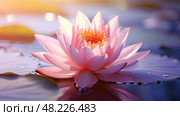 unfurling pink water lily ai generated. Стоковое AI-изображение, AI-художник Vectorwin / Фотобанк Лори
