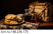 setting brown bag breakfast ai generated. Стоковое AI-изображение, AI-художник Vectorwin / Фотобанк Лори