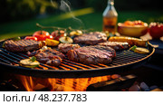 barbecue steak dinner table ai generated. Стоковое AI-изображение, AI-художник Vectorwin / Фотобанк Лори