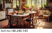 mismatched room with table ai generated. Стоковое AI-изображение, AI-художник Vectorwin / Фотобанк Лори