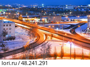 Улица Пермякова. Ночной город Тюмень (2018 год). Стоковое фото, фотограф Александр Тараканов / Фотобанк Лори