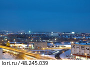 Улица Пермякова ночью. Вид сверху. Город Тюмень (2018 год). Стоковое фото, фотограф Александр Тараканов / Фотобанк Лори