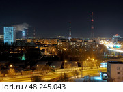 Улица Пермякова ночью. Вид сверху. Город Тюмень (2018 год). Стоковое фото, фотограф Александр Тараканов / Фотобанк Лори