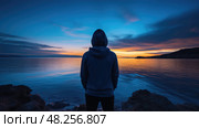 sunsilhouette blue hoody ai generated. Стоковое AI-изображение, AI-художник Vectorwin / Фотобанк Лори