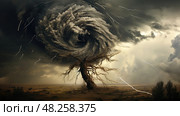 vortex tornado tree ai generated. Стоковое AI-изображение, AI-художник Vectorwin / Фотобанк Лори