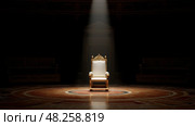Empty Papal Throne Under Spotlight, Symbol of Vatican's Sede Vacante in Dark Hall. Пустой папский трон в темном зале - символ ватиканского Sede Vacante. Стоковое AI-изображение, AI-художник Katsiaryna Repich / Фотобанк Лори