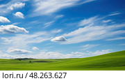 vast blue sky wispy clouds ai generated. Стоковое AI-изображение, AI-художник Vectorwin / Фотобанк Лори