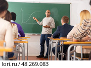 Teacher explaining new theme to adult students. Стоковое фото, фотограф Яков Филимонов / Фотобанк Лори