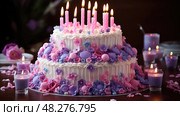 cles pink and purple birthday ai generated. Стоковое AI-изображение, AI-художник Vectorwin / Фотобанк Лори