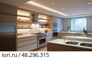 brightened recessed lighting kitchen ai generated. Стоковое AI-изображение, AI-художник Vectorwin / Фотобанк Лори