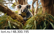 koala eucalyptus trees. Стоковое AI-изображение, AI-художник Vectorwin / Фотобанк Лори