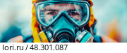 Hazmat Hero: A Rescuer Prepared for Danger. Стоковое AI-изображение, AI-художник Данила Большаков / Фотобанк Лори