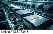 production electric car lithium battery pack. Стоковое AI-изображение, AI-художник Vectorwin / Фотобанк Лори