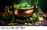 celebration cauldron pot of gold. Стоковое AI-изображение, AI-художник Vectorwin / Фотобанк Лори