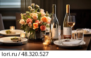flowers prosecco bottle ai generated. Стоковое AI-изображение, AI-художник Vectorwin / Фотобанк Лори