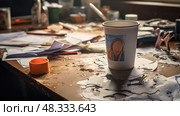 stale dirty coffee cups ai generated. Стоковое AI-изображение, AI-художник Vectorwin / Фотобанк Лори