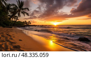 sand sunsets palm trees beach ai generated. Стоковое AI-изображение, AI-художник Vectorwin / Фотобанк Лори