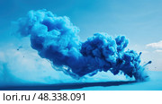 ignited blue smoke bomb ai generated. Стоковое AI-изображение, AI-художник Vectorwin / Фотобанк Лори