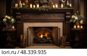 decor fire place mantel ai generated. Стоковое AI-изображение, AI-художник Vectorwin / Фотобанк Лори