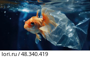 light goldfish in bag ai generated. Стоковое AI-изображение, AI-художник Vectorwin / Фотобанк Лори