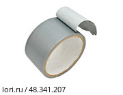 Рулон серой клейкой ленты на белом фоне. Roll of Grey Duct Tape with white background. Стоковое фото, фотограф Татьяна Д / Фотобанк Лори