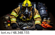 air fire fighter gear ai generated. Стоковое AI-изображение, AI-художник Vectorwin / Фотобанк Лори