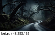 shadows haunted road ai generated. Стоковое AI-изображение, AI-художник Vectorwin / Фотобанк Лори