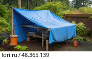 cover blue tarp roof ai generated. Стоковое AI-изображение, AI-художник Vectorwin / Фотобанк Лори